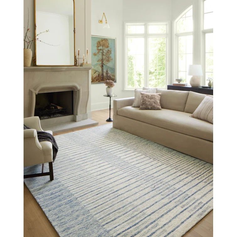 Ivory Stripe Hand-Tufted Wool Area Rug 5' x 7'