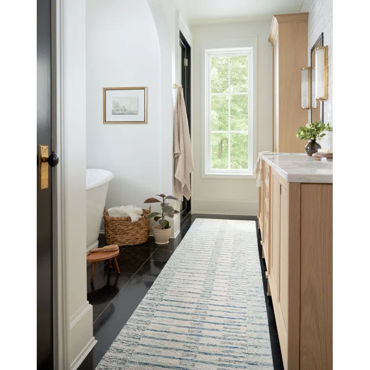 Ivory and Denim Wool Tufted Stripe Runner Rug 2'-0" x 5'-0"