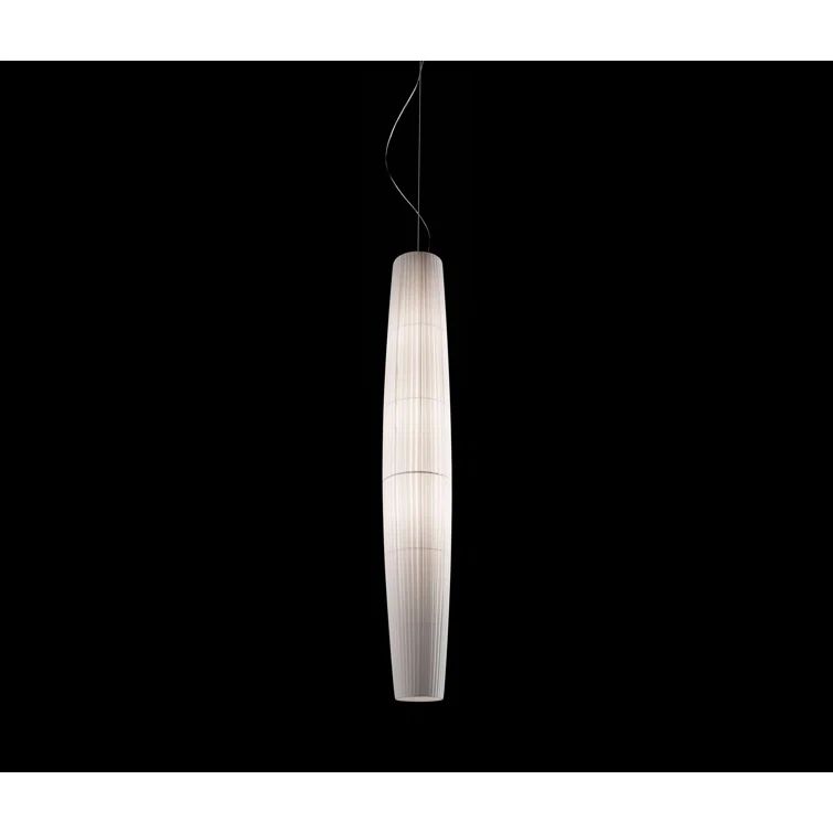 Maxi 4-Light White Metal Cylinder Pendant with Translucent Ribbon Shade