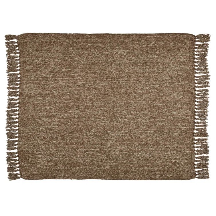 Ashley Tamish 60'' Dark Brown Woven Throw with Knotted Fringe