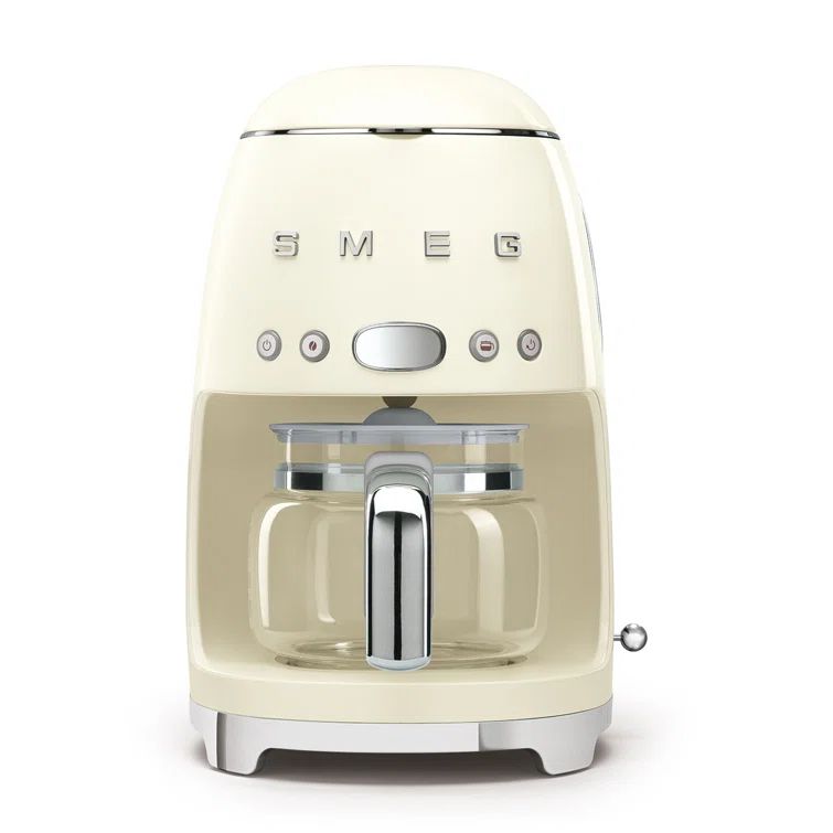Cream Retro Style 10-Cup Drip Coffee Machine with Glass Carafe