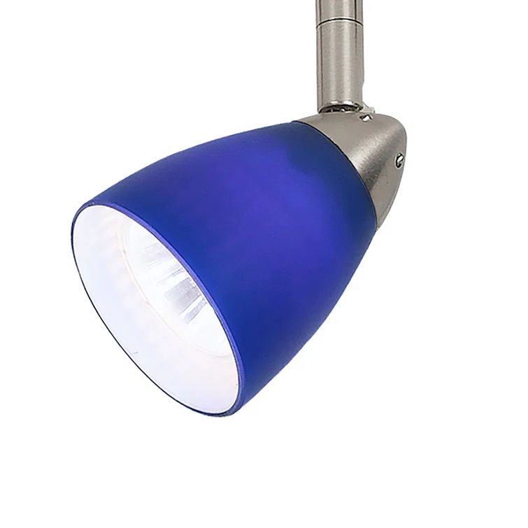 Blue Hand Blown Glass Shade Adjustable Track Light Head with Silver Metal Frame