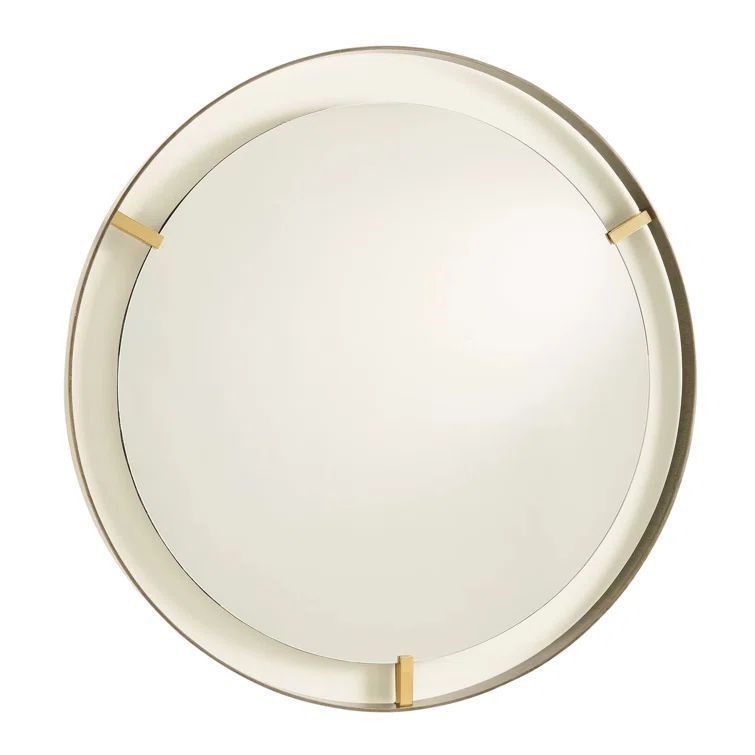 Round Wood & Bronze Finish Floating Mirror with Brass Clips