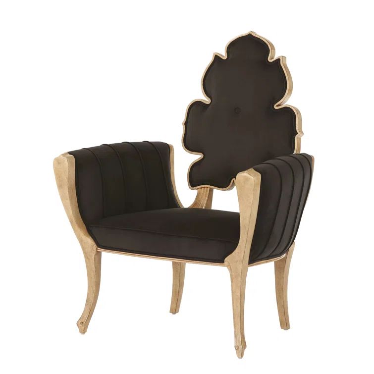 Handcrafted Black Velvet Wood Accent Chair with Curvaceous Design