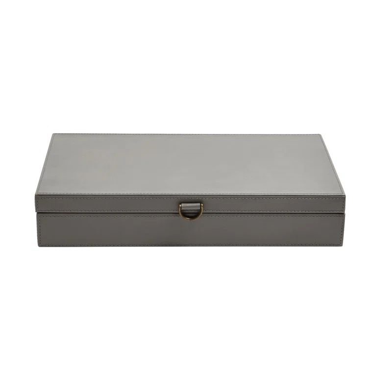 Gray Leather and Suede Decorative Storage Box