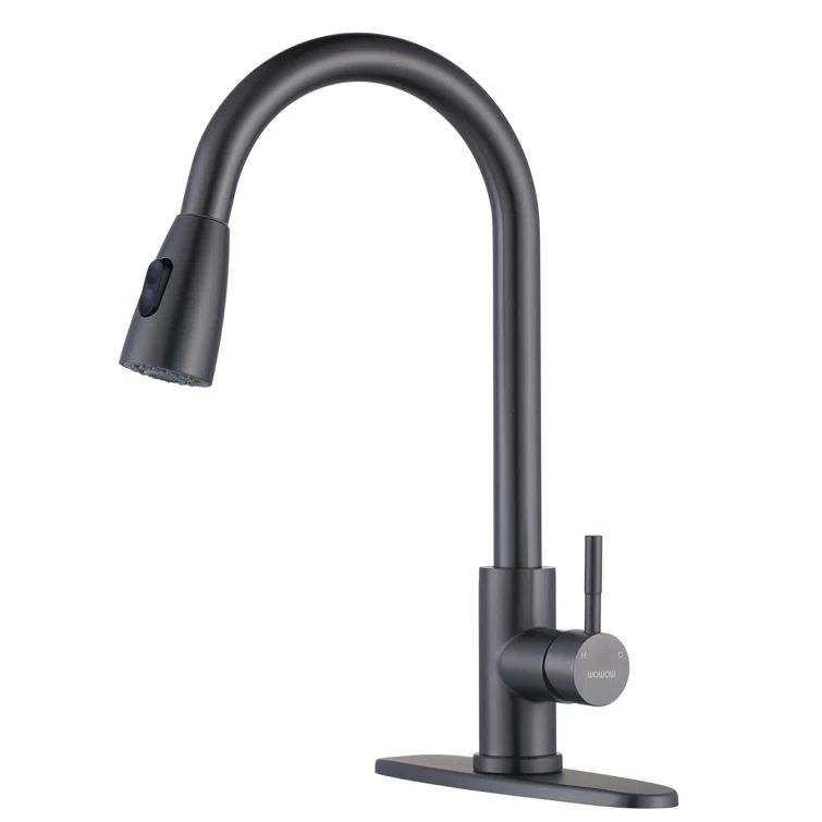 Matte Gray Stainless Steel Pull Down Kitchen Faucet with Sprayer