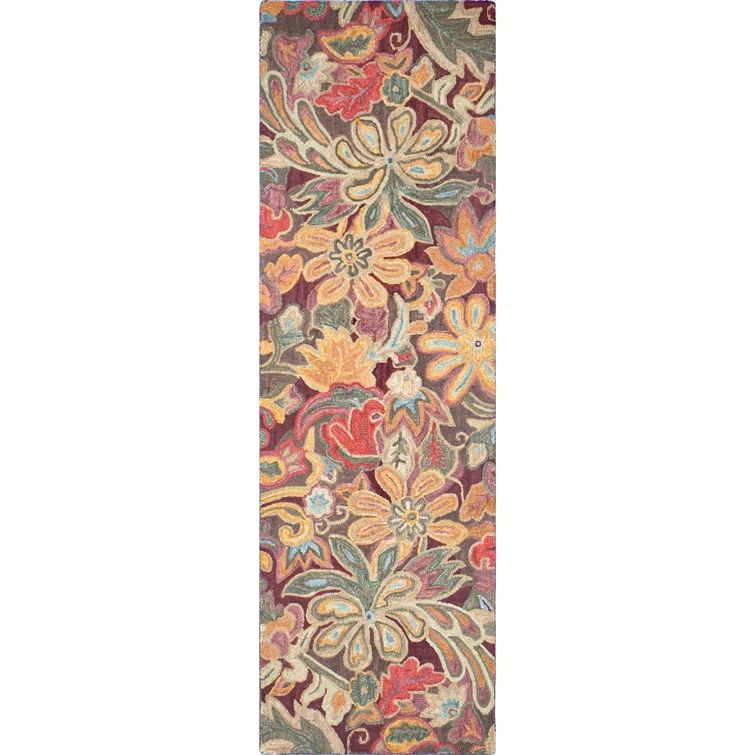 Handmade Floral Wool Rug in Multicolor, 2' x 3'