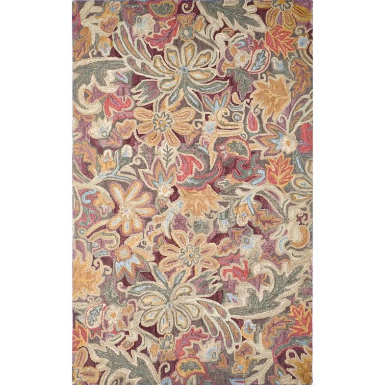 Floral Tapestry Hand-Tufted Wool Spice Rectangular Rug, 9' x 13'