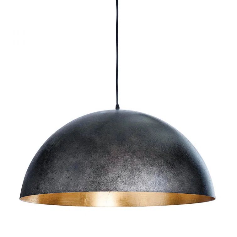 Large Blackened Steel Dome Pendant with Gold Interior