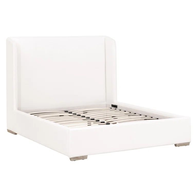 Transitional White Oak King Upholstered Bed with Wingback Headboard