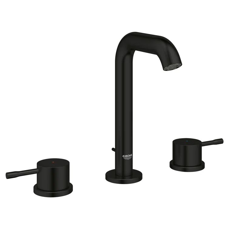Matte Black Modern Widespread Bathroom Faucet with Lever Handles