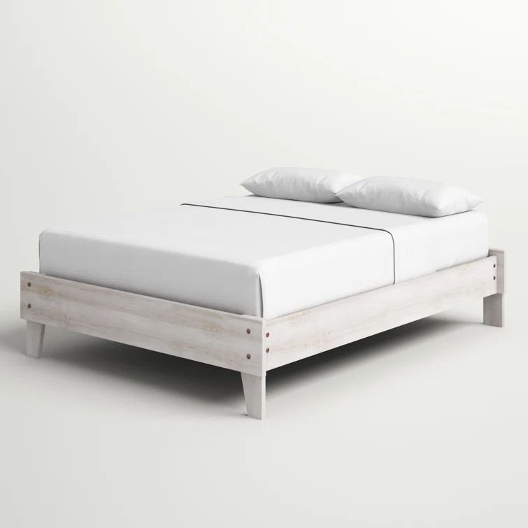 Chic Provincial Queen Platform Bed with Wood Frame in White & Dark Charcoal
