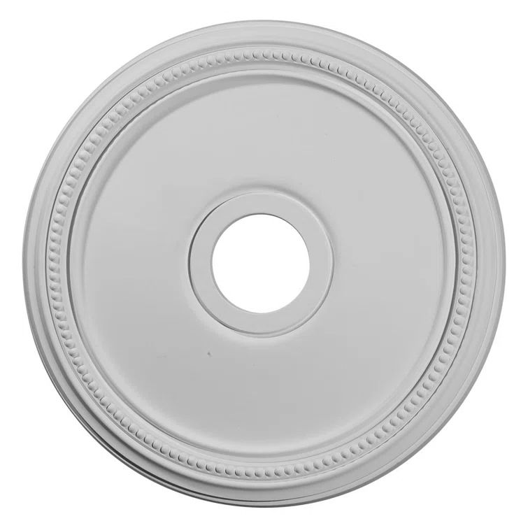 Primed Gray Round Beaded Ceiling Medallion, 18-Inch