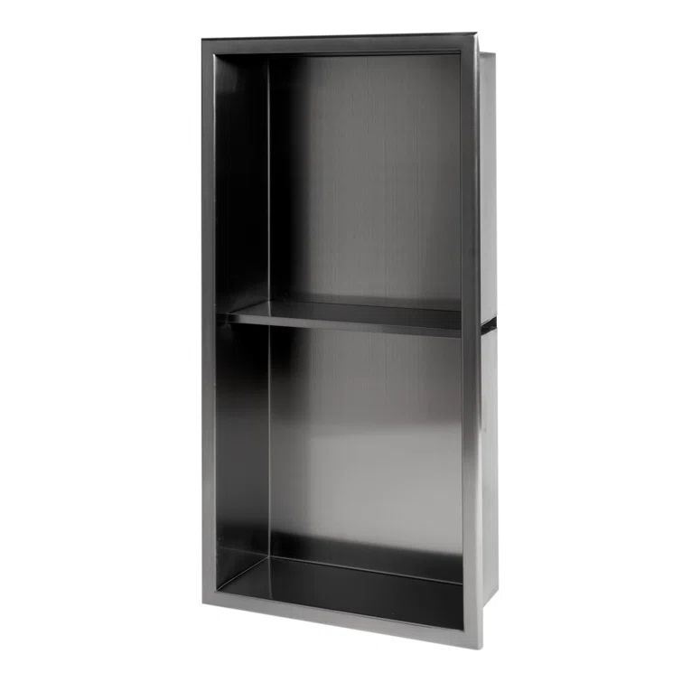 Brushed Black Stainless Steel Double Shelf Shower Niche