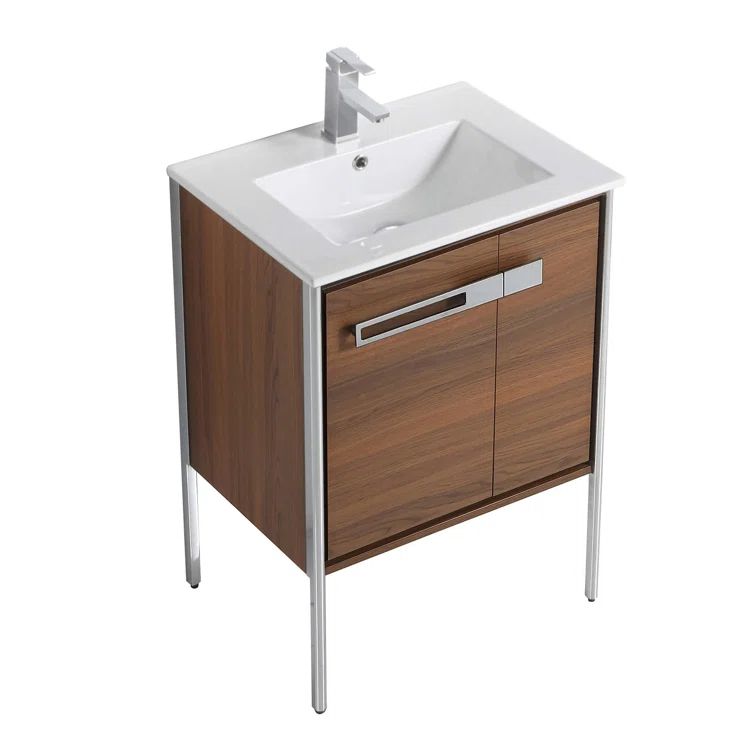 Walnut Ebony 24" Single Bathroom Vanity with White Ceramic Sink