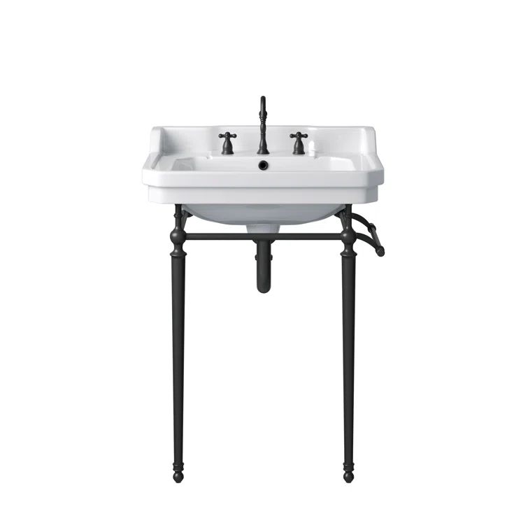 Wellington 24'' Matte Black Porcelain Console Sink with Towel Rack