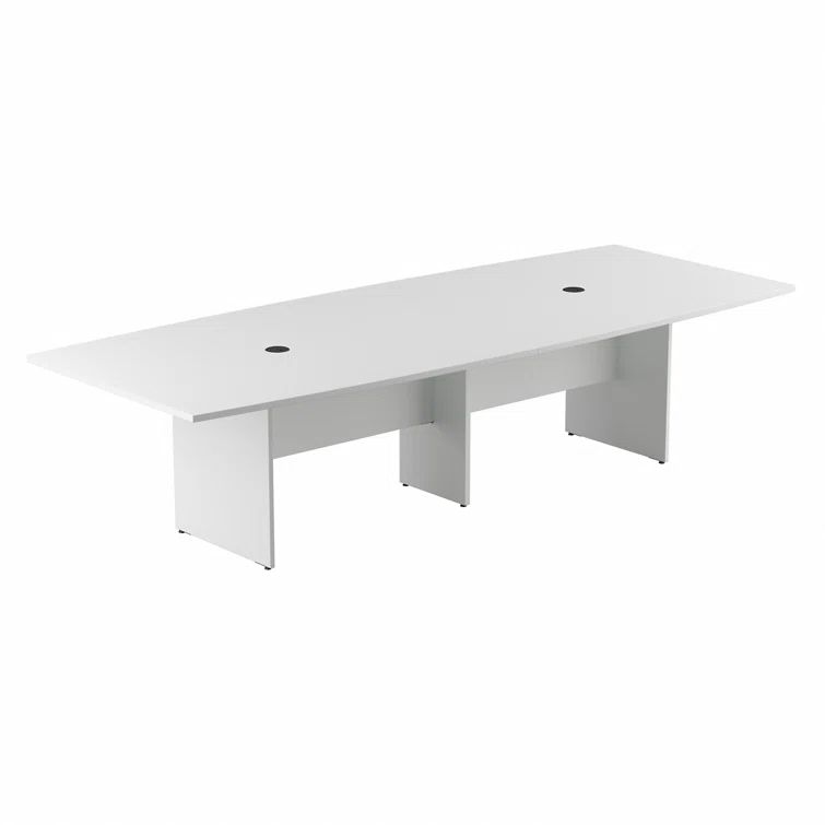 White Boat-Shaped Conference Table with Wood Base, 119.2"