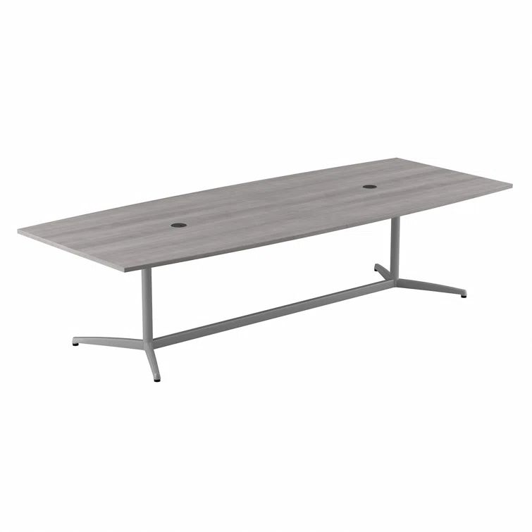 Platinum Gray Boat-Shaped Engineered Wood Conference Table with Metal Base