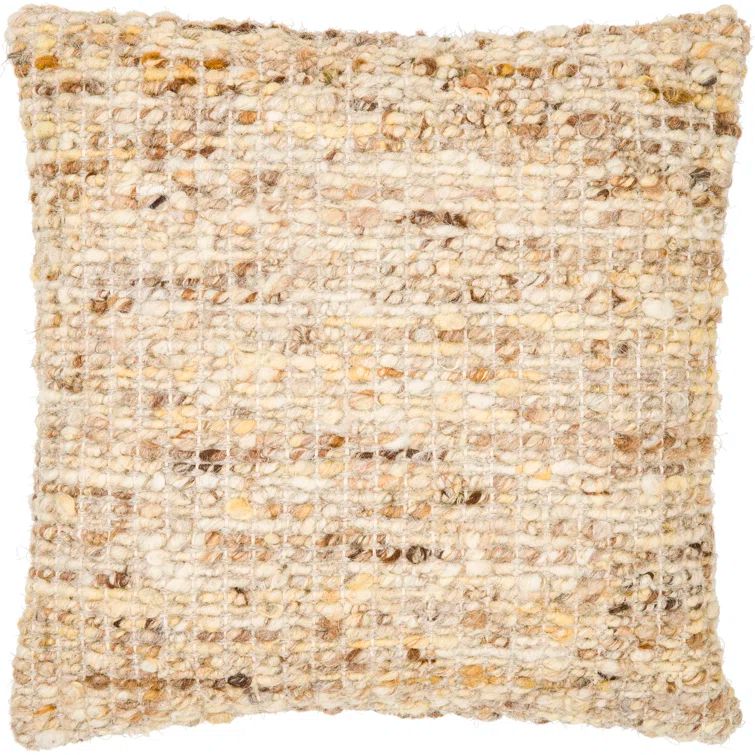 Beige and Brown 18" Square Cotton Wool Throw Pillow