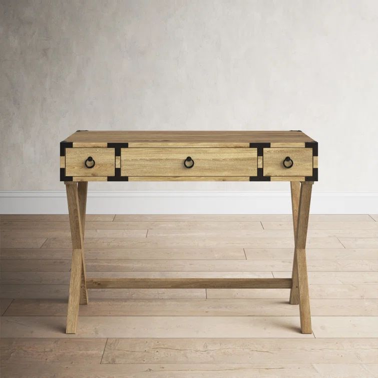 Butler Loft Glossy White Campaign Writing Desk with Dark Bronze Accents