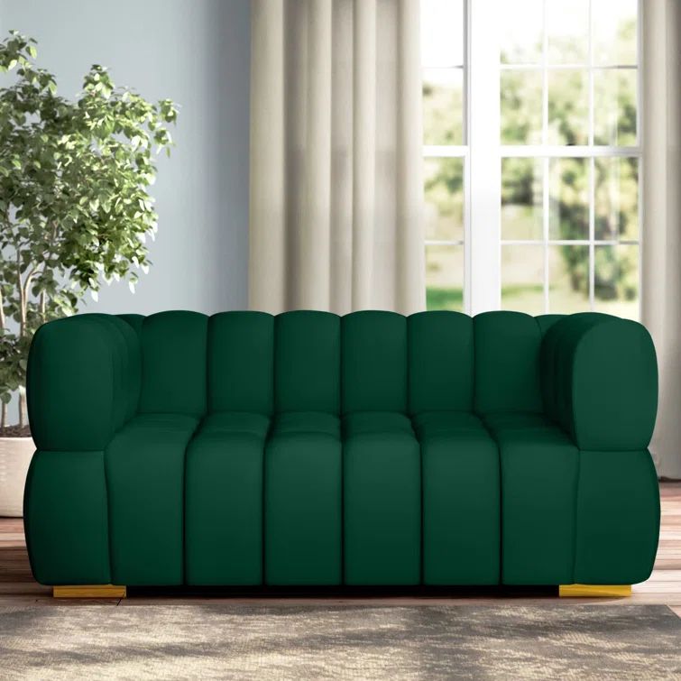 Elegant Gwen 68'' Tufted Green Velvet Loveseat with Solid Wood Legs