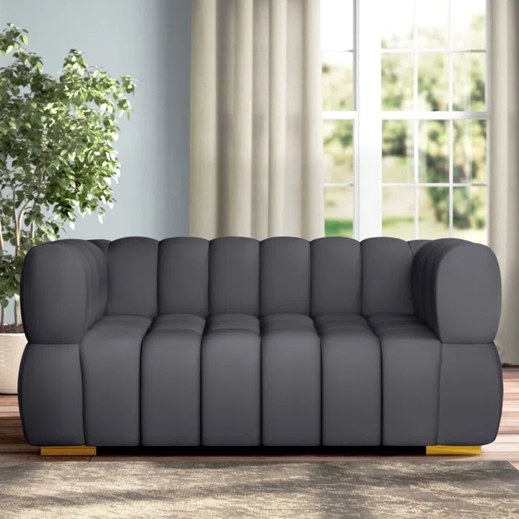 Gwen 68'' Grey Velvet Tufted Loveseat with Wood Frame