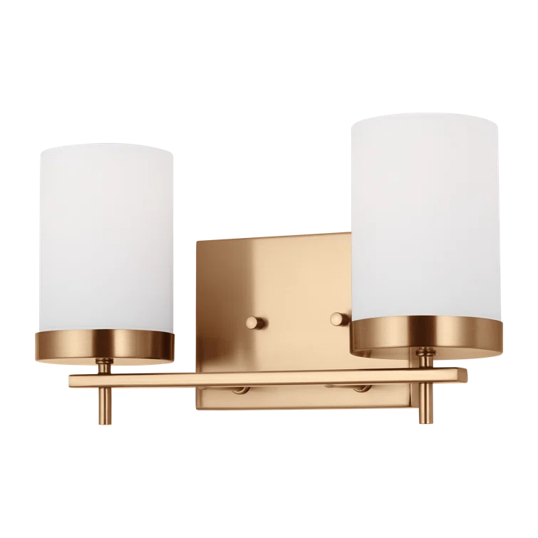 Zire Elegant 2-Light Vanity Fixture in Satin Brass with Etched Glass