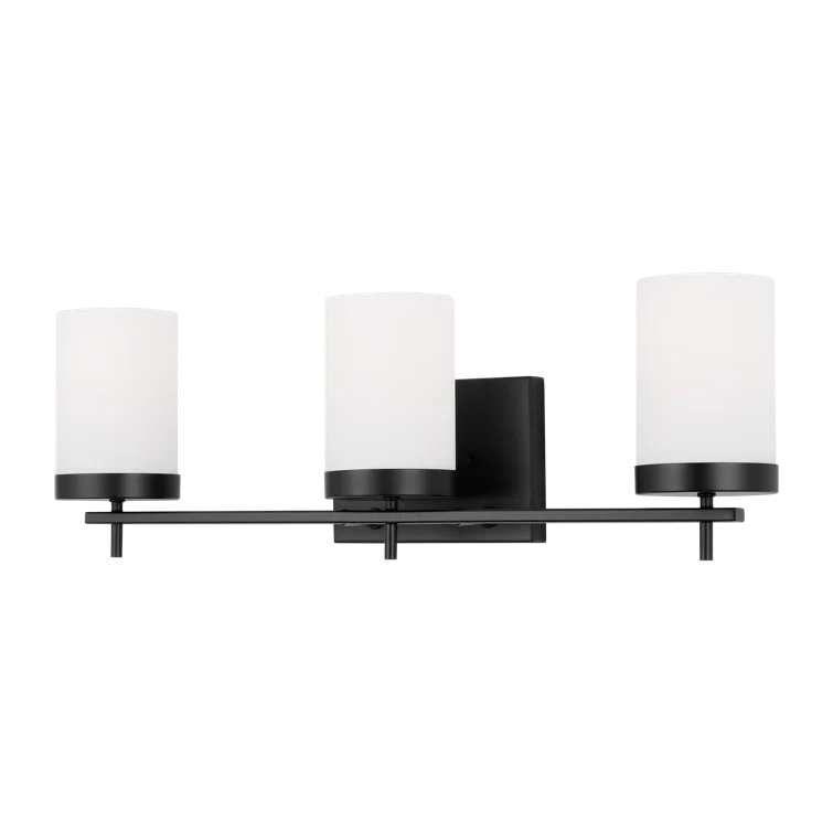 Zire Midnight Black 3-Light Vanity Wall Light with Etched White Glass
