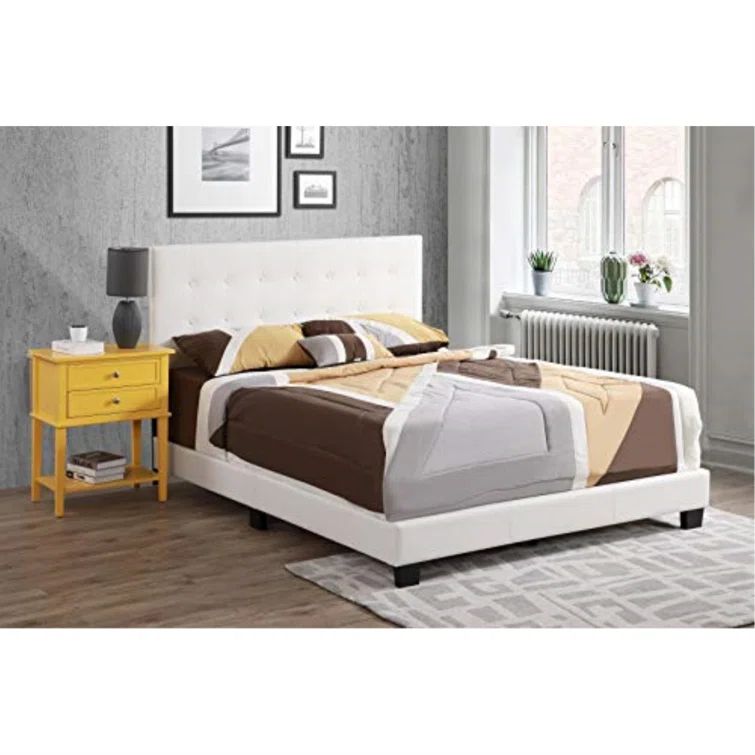 Eaton Luxe White Faux Leather Tufted Full Bed with Wood Frame