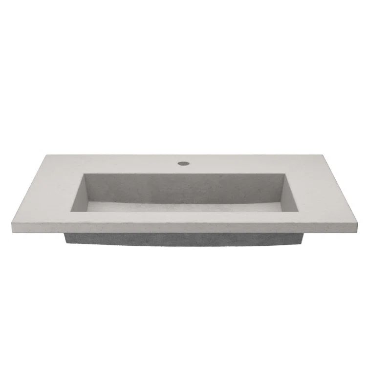 Artisan-Crafted Slate Trough 36" Concrete & Jute Fiber Bathroom Sink