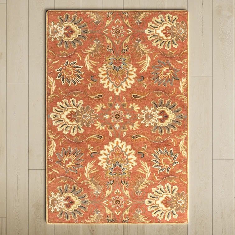 Handmade Tufted Wool Rectangular Rug 4' x 6' in Red