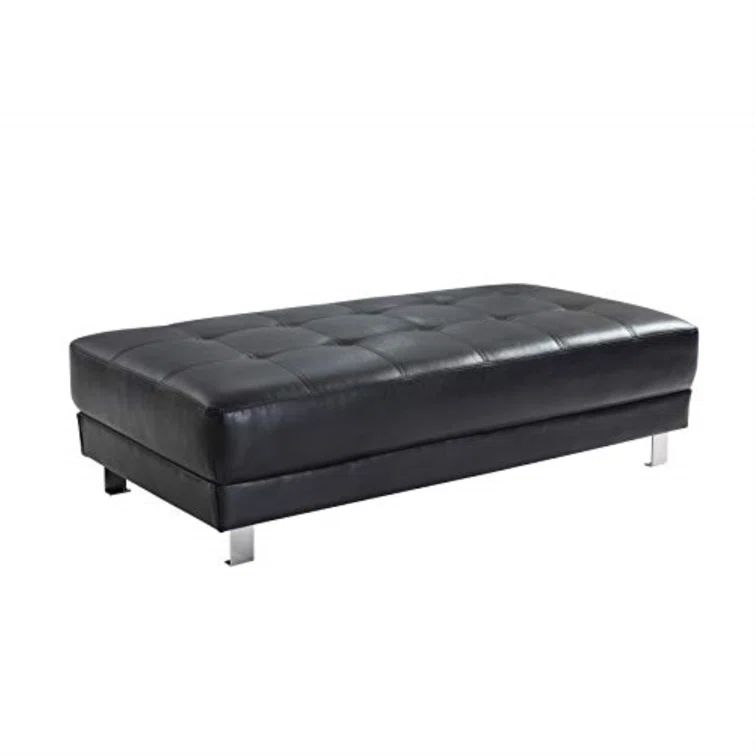 Black Tufted Polyester Twill Ottoman with Metal Legs