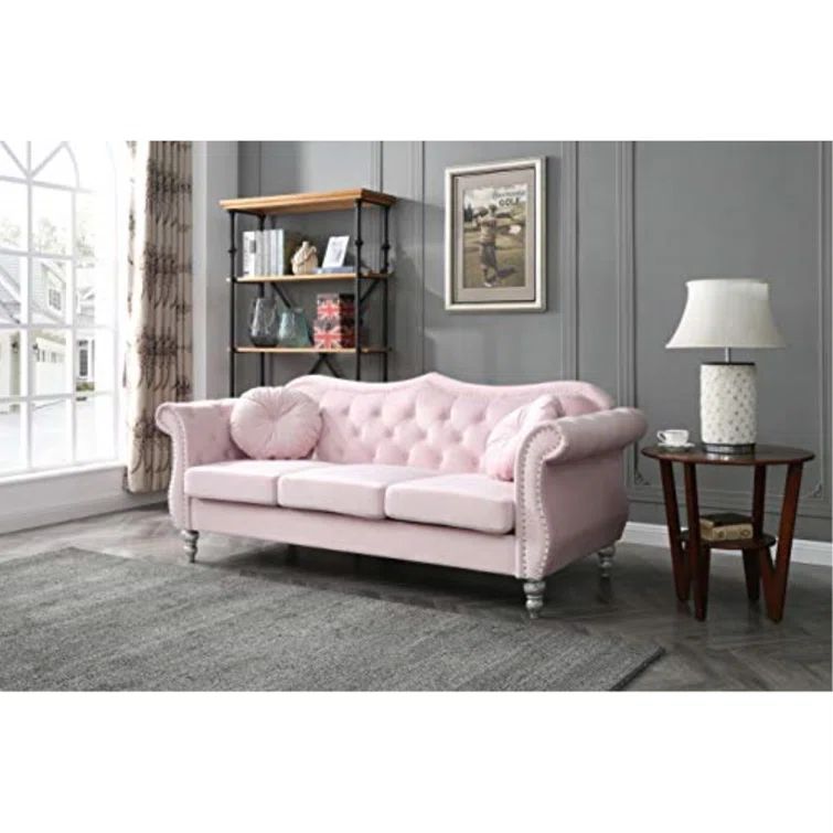 Hollywood 82'' Pink Tufted Velvet Sofa with Nailhead Trim