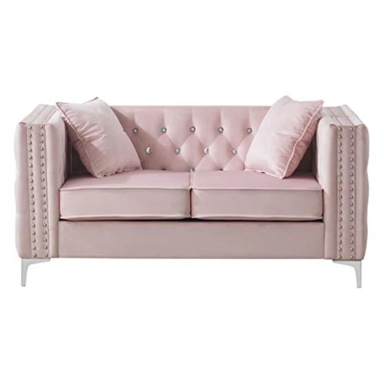 63'' Pink Velvet Tufted Loveseat with Nailhead Trim