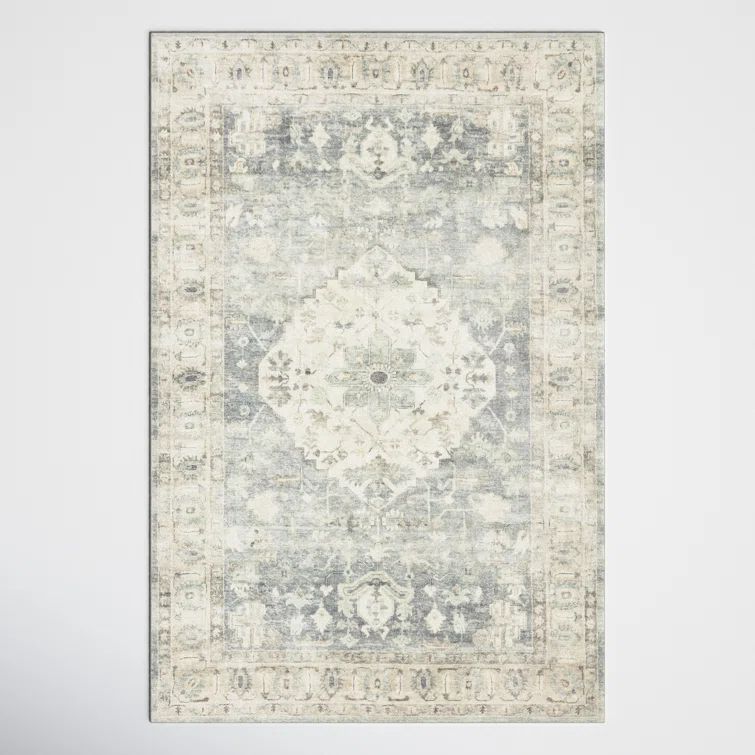Denim and Fog Rectangular Oriental Synthetic Rug