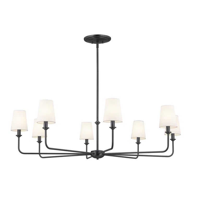 Black Polished Nickel 8-Light Traditional Chandelier with White Linen Shades