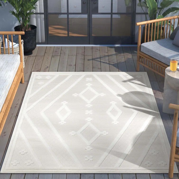 Sila Mali Ivory Geometric Flatweave Synthetic 7'10" x 10'6" Area Rug