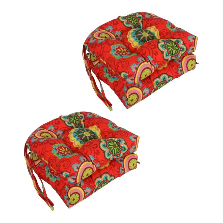 Vibrant Red and Green Polyester Tufted Outdoor Chair Cushions, Set of 4