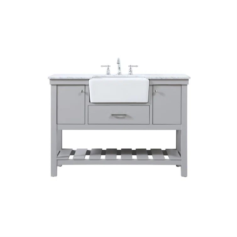 Gray Solid Wood and MDF Single Bathroom Vanity with Carrara Marble Top