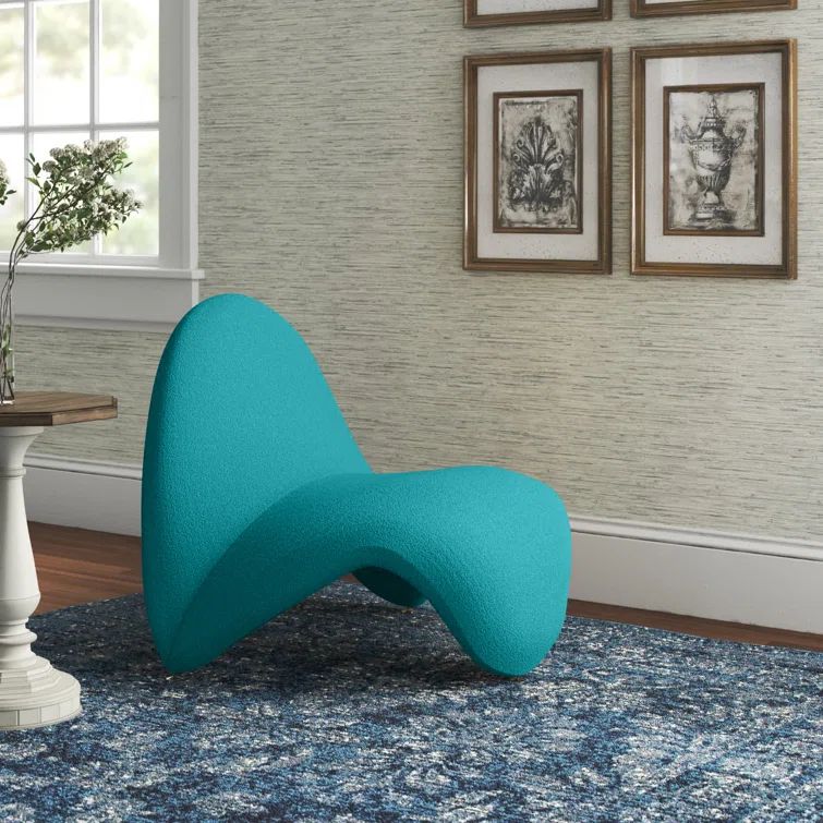 Sculptural Teal Wool Blend Geometric Metal Accent Chair