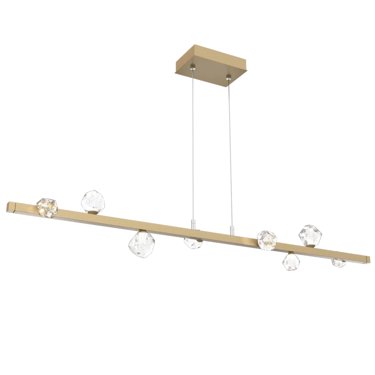 Celestial Gilded Brass 54" LED Island Chandelier with Artisan Glass