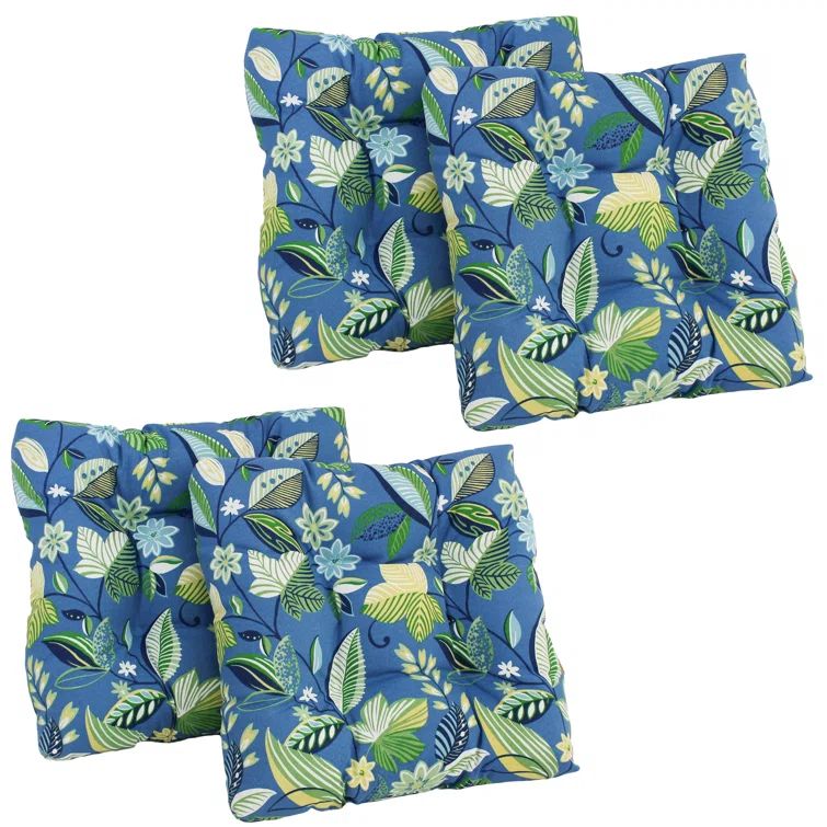 Skyworks Caribbean Blue and Green Tufted Polyester Chair Cushions, Set of 4