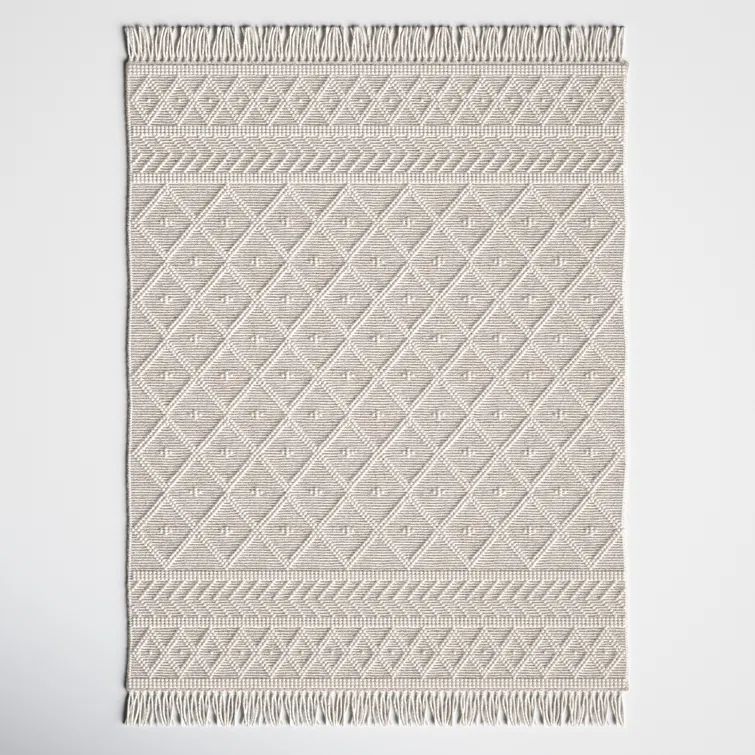 Ivory Handmade Wool 8' x 10' Rectangular Easy Care Rug