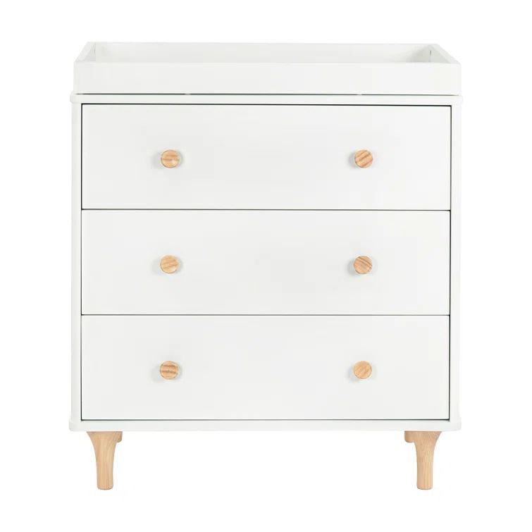 White and Natural Wood 3-Drawer Nursery Dresser with Changing Tray