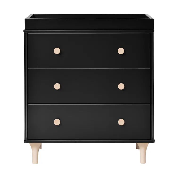 Black and Natural 3-Drawer Changer Dresser with Tray