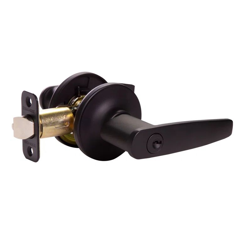 Delavan Matte Black Keyed Entry Door Lever with Adjustable Latch