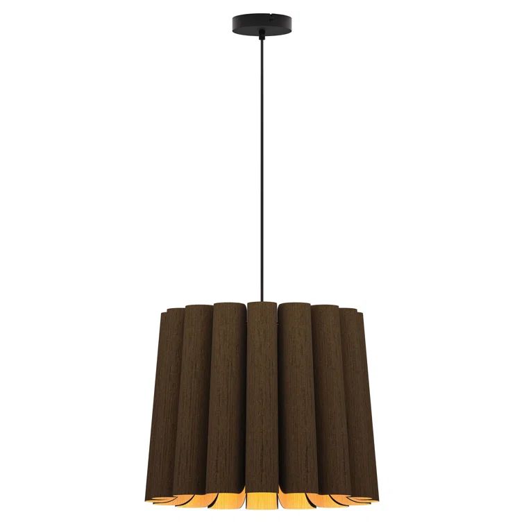 Ebony Glass LED Pendant Light with Recycled Wood Veneer Shade