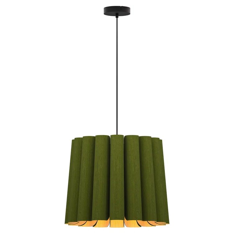 Green Wood Veneer Single Pendant Light with Black Cord