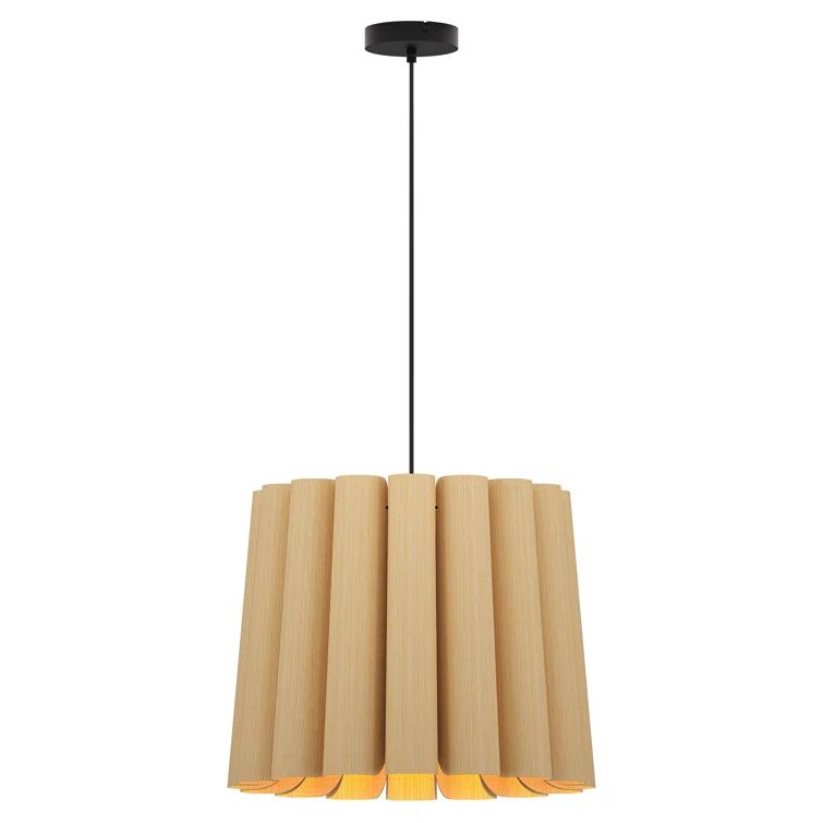 Ash Wood Veneer Pendant Light with Black Cord