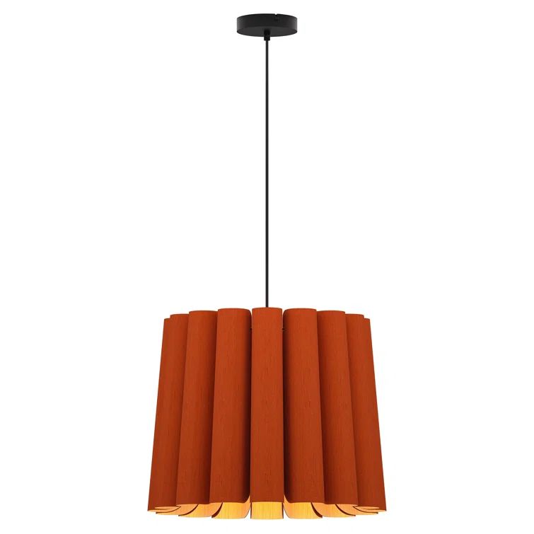 Terracotta Recycled Wood Veneer Pendant Light with Black Cord